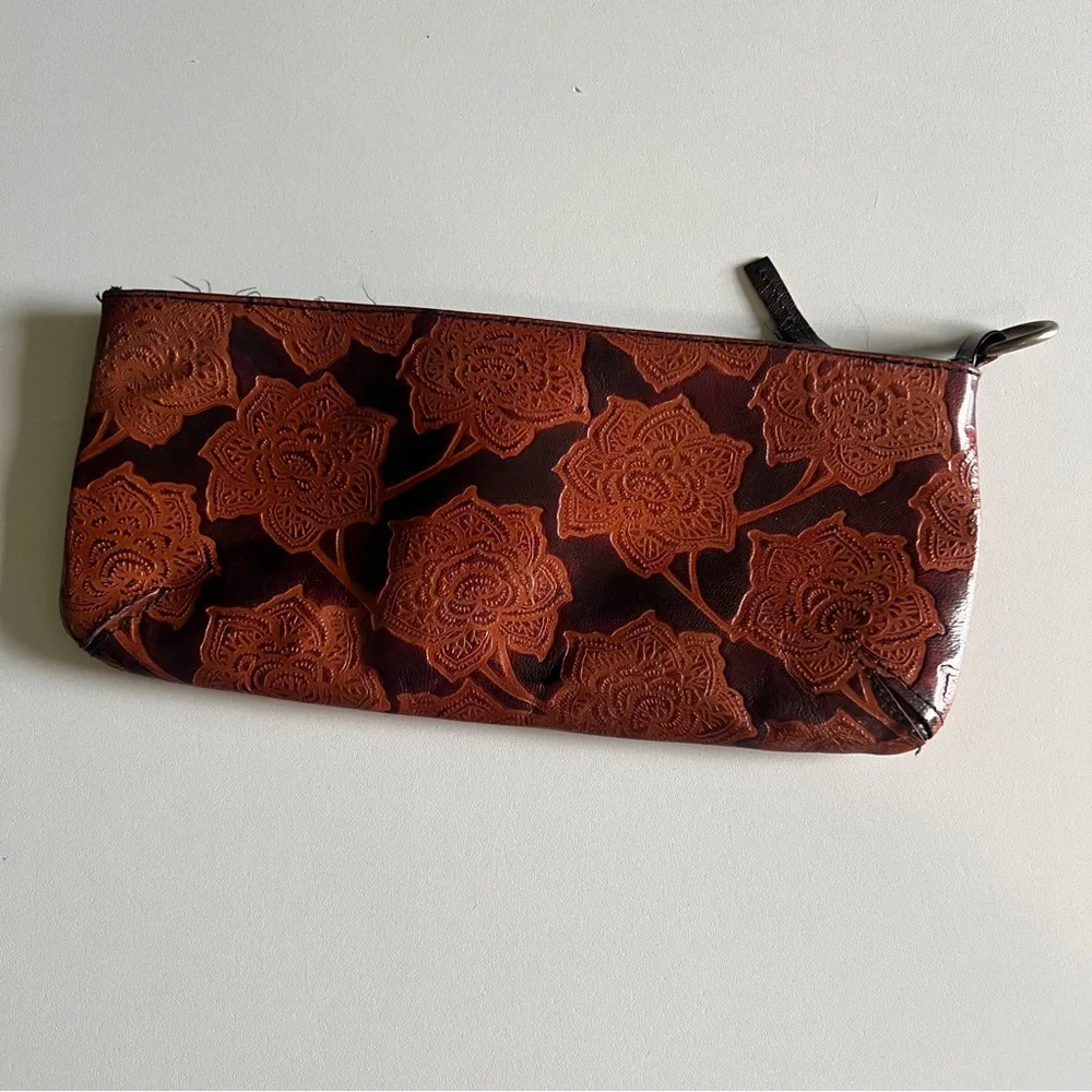 Express Leather Embossed Floral Hand Clutch Zip Up Purse